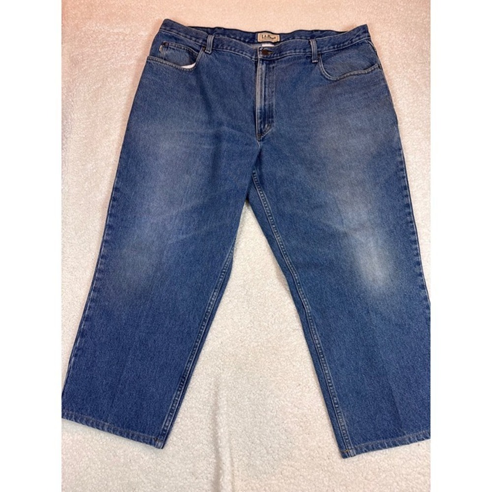 L.L. Bean Crop Jeans Mens Size 44x29 Blue Flannel Lined Relaxed Fit High Waisted